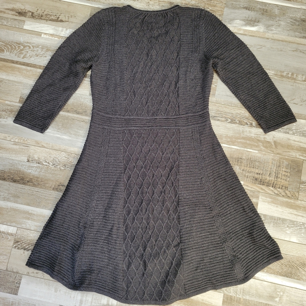 Dana Buchman Charcoal Ribbed Diamond Knit Sweater Dress Size Medium - Picture 3 of 8